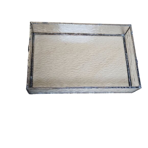 Vtg Stained Glass Trinket Box With Artistic Multicolor Lid & Clear Textured Base - Picture 3 of 4